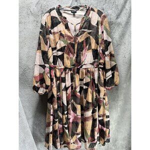 TORRID 1x Mini Clip Dot Front Keyhole Dress Plus Geo Print Chiffon Abstract Art